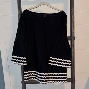 Talbots Black Tunic with White Chevron Trim